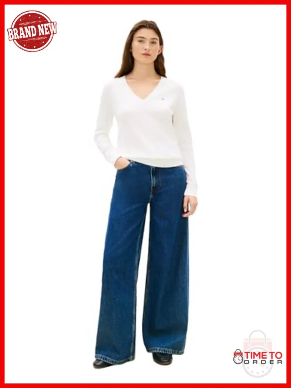 Cotton V Neck Sweater Knit Pullover Long Sleeve